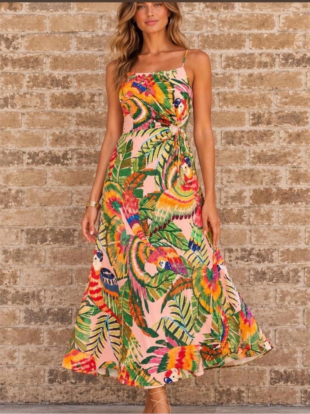 FARM Rio Macaw Leaves Cut-Out Midi Dress XS NWT $225